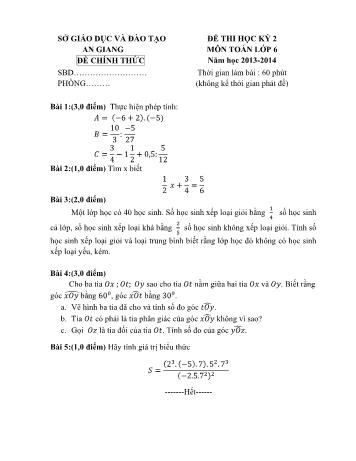 3 Đề kiểm tra học kỳ II môn Toán Lớp 6 - Sở GD&ĐT An Giang (Có đáp án và thang điểm)