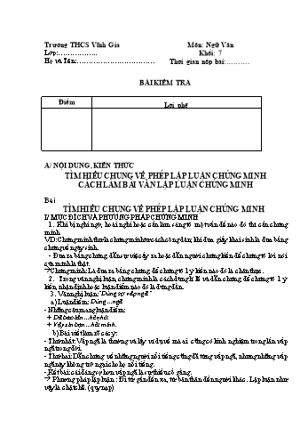 Đề kiểm tra 1 tiết học kỳ II môn Ngữ văn Lớp 7 - Trường THCS Vĩnh Gia