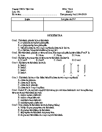 Đề kiểm tra 15 phút học kỳ II môn Vật lý Lớp 9 - Ngày 15/4/2020 - Trường THCS Vĩnh Gia