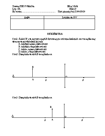 Đề kiểm tra 15 phút học kỳ II môn Vật lý Lớp 9 - Ngày 23/4/2020 - Trường THCS Vĩnh Gia