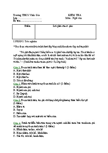 Đề kiểm tra 45 phút học kỳ II môn Ngữ văn Lớp 6 - Trường THCS Vĩnh Gia