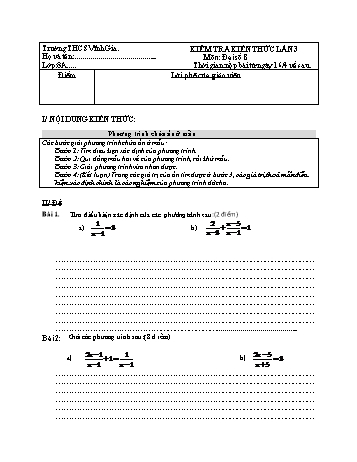 Đề kiểm tra kiến thức lần 3 môn Đại số Lớp 8 - Năm học 2019-2020 - Trường THCS Vĩnh Gia