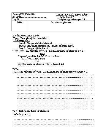 Đề kiểm tra kiến thức lần 4 môn Đại số Lớp 7 - Ngày 21/4/2020 - Trường THCS Vĩnh Gia