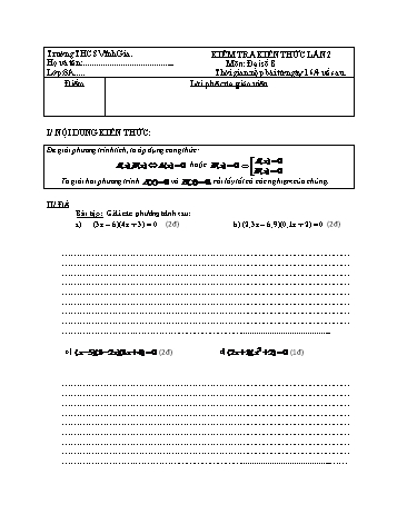 Đề kiểm tra lần 2 môn Đại số Lớp 8 - Năm học 2019-2020 - Trường THCS Vĩnh Gia