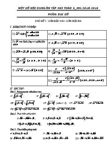 Một số nội dung ôn tập học kỳ I môn Toán Lớp 9 - Năm học 2018-2019