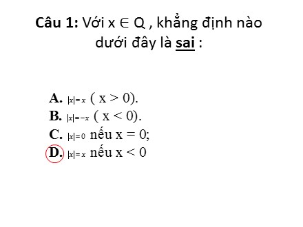 Slide Đề thi học kỳ 1 môn Toán Lớp 7 - Phần trắc nghiệm