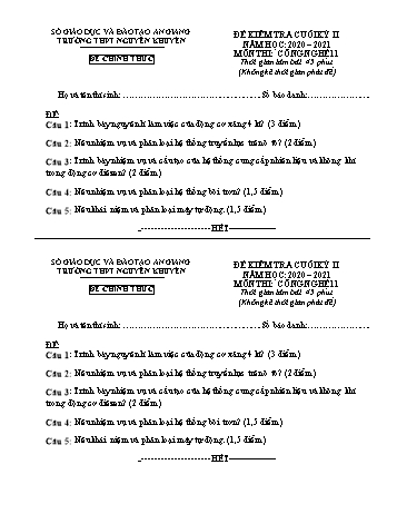 2 Đề kiểm tra cuối kỳ II môn Công nghệ Lớp 11 - Năm học 2020-2021 - Trường THPT Nguyễn Khuyến