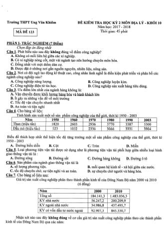 Bộ đề kiểm tra học kỳ II môn Địa lí Lớp 10 - Năm học 2017-2018 - Trường THPT Ung Văn Khiêm
