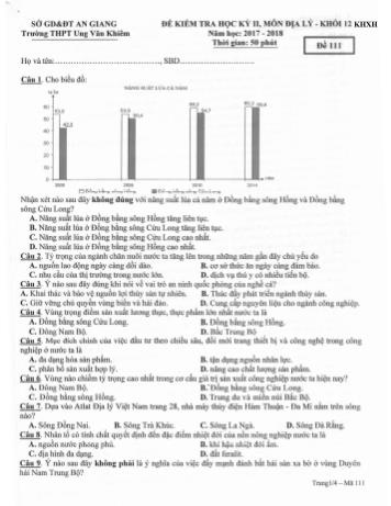 Bộ đề kiểm tra học kỳ II môn Địa lí Lớp 12 - Khoa học xã hội Năm học 2017-2018 - Trường THPT Ung Văn Khiêm