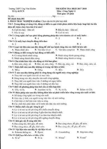 Bộ đề thi học kỳ II môn Công nghệ Lớp 11 - Năm học 2017-2018 - Trường THPT Ung Văn Khiêm