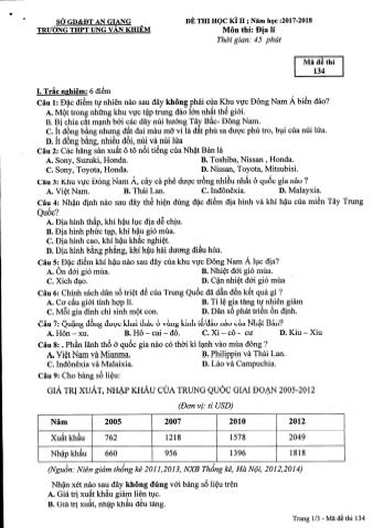 Bộ đề thi học kỳ II môn Địa lí Lớp 12 - Năm học 2017-2018 - Trường THPT Ung Văn Khiêm