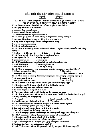 Câu hỏi ôn tập môn Địa lí Khối 10