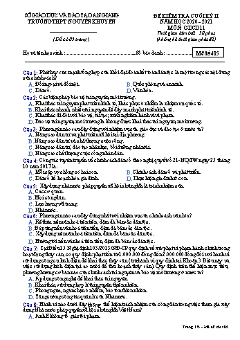 Đề kiểm tra cuối học kỳ II môn Giáo dục công dân Lớp 11 - Mã đề 485 - Năm học 2020-2021 - Trường THPT Nguyễn Khuyến