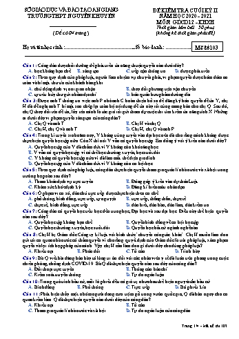 Đề kiểm tra cuối học kỳ II môn Giáo dục công dân Lớp 12 - Khoa học xã hội - Mã đề 103 - Năm học 2020-2021 - Trường THPT Nguyễn Khuyến