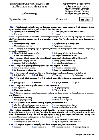 Đề kiểm tra cuối học kỳ II môn Giáo dục công dân Lớp 12 - Khoa học xã hội - Mã đề 104 - Năm học 2020-2021 - Trường THPT Nguyễn Khuyến