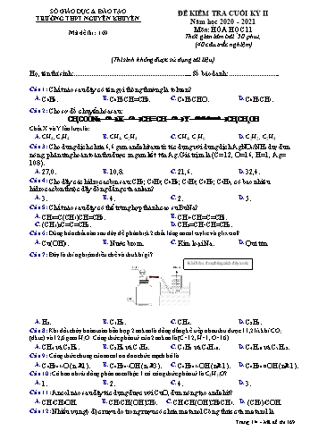 Đề kiểm tra cuối học kỳ II môn Hóa học Lớp 11 - Mã đề 169 - Năm học 2020-2021 - Trường THPT Nguyễn Khuyến