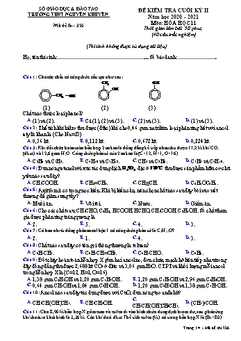 Đề kiểm tra cuối học kỳ II môn Hóa học Lớp 11 - Mã đề 326 - Năm học 2020-2021 - Trường THPT Nguyễn Khuyến