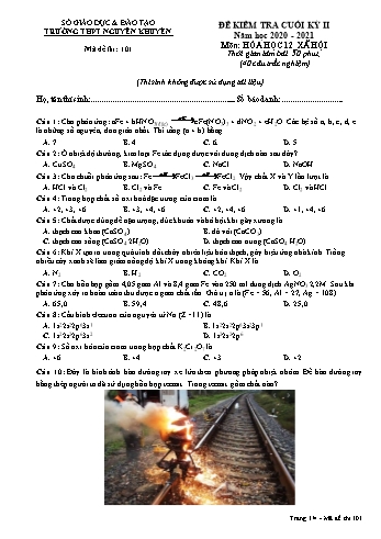 Đề kiểm tra cuối học kỳ II môn Hóa học Lớp 12 - Xã hội - Mã đề 101 - Năm học 2020-2021 - Trường THPT Nguyễn Khuyến