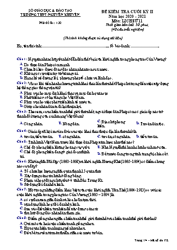 Đề kiểm tra cuối học kỳ II môn Lịch sử Lớp 11 - Mã đề 132 - Năm học 2020-2021 - Trường THPT Nguyễn Khuyến