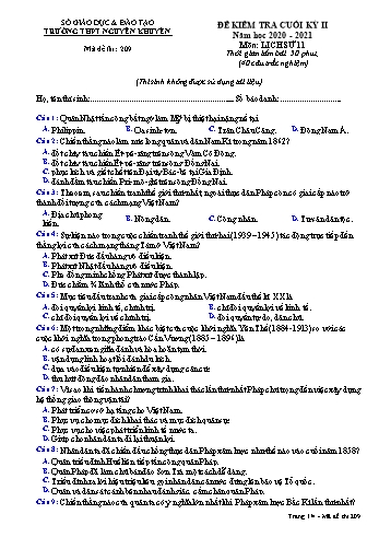 Đề kiểm tra cuối học kỳ II môn Lịch sử Lớp 11 - Mã đề 209 - Năm học 2020-2021 - Trường THPT Nguyễn Khuyến