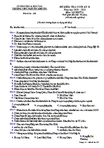 Đề kiểm tra cuối học kỳ II môn Lịch sử Lớp 11 - Mã đề 357 - Năm học 2020-2021 - Trường THPT Nguyễn Khuyến