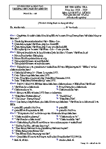 Đề kiểm tra cuối học kỳ II môn Lịch sử Lớp 12 - Xã hội - Mã đề 104 - Năm học 2018-2019 - Trường THPT Nguyễn Khuyến