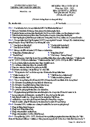 Đề kiểm tra cuối học kỳ II môn Lịch sử Lớp 12 - Xã hội - Mã đề 101 - Năm học 2020-2021 - Trường THPT Nguyễn Khuyến
