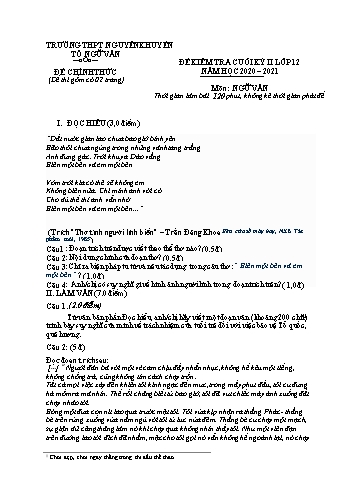 Đề kiểm tra cuối học kỳ II môn Ngữ văn Lớp 12 - Năm học 2020-2021 - Trường THPT Nguyễn Khuyến (Có đáp án và thang điểm)