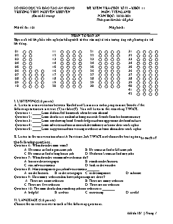 Đề kiểm tra cuối học kỳ II môn Tiếng Anh Lớp 11 - Mã đề 101 - Năm học 2020-2021 - Trường THPT Nguyễn Khuyến