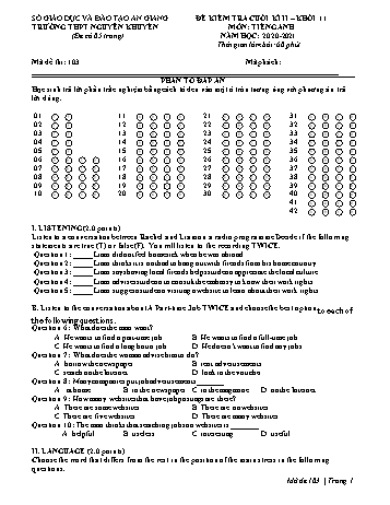 Đề kiểm tra cuối học kỳ II môn Tiếng Anh Lớp 11 - Mã đề 103 - Năm học 2020-2021 - Trường THPT Nguyễn Khuyến
