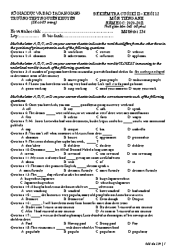 Đề kiểm tra cuối học kỳ II môn Tiếng Anh Lớp 12 - Mã đề 234 - Năm học 2020-2021 - Trường THPT Nguyễn Khuyến