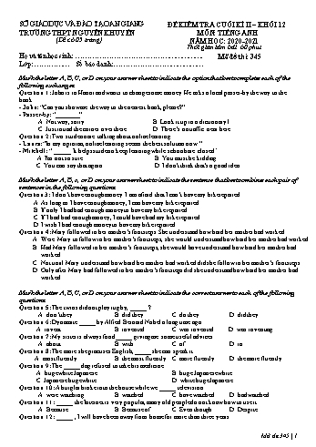 Đề kiểm tra cuối học kỳ II môn Tiếng Anh Lớp 12 - Mã đề 345 - Năm học 2020-2021 - Trường THPT Nguyễn Khuyến