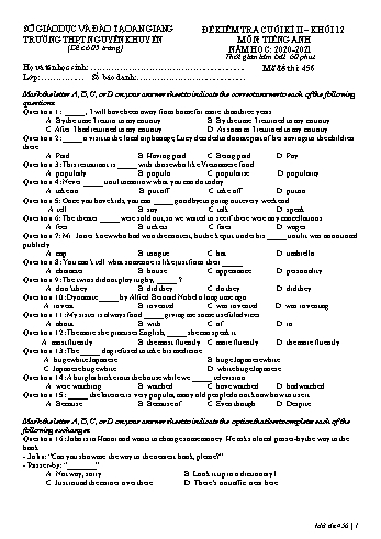 Đề kiểm tra cuối học kỳ II môn Tiếng Anh Lớp 12 - Mã đề 456 - Năm học 2020-2021 - Trường THPT Nguyễn Khuyến