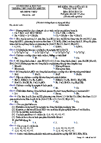 Đề kiểm tra giữa học kỳ II môn Hóa học Lớp 10 - Mã đề 357 - Năm học 2020-2021 - Trường THPT Nguyễn Khuyến