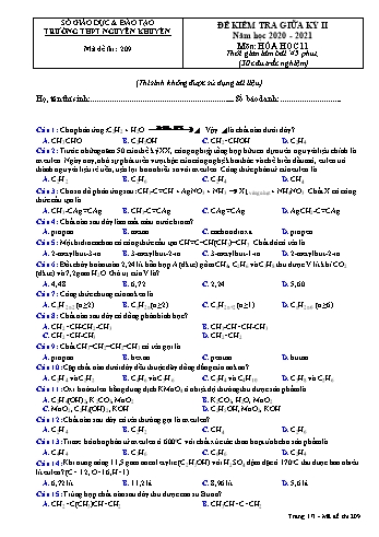Đề kiểm tra giữa học kỳ II môn Hóa học Lớp 11 - Mã đề 209 - Năm học 2020-2021 - Trường THPT Nguyễn Khuyến