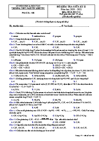 Đề kiểm tra giữa học kỳ II môn Hóa học Lớp 11 - Mã đề 485 - Năm học 2020-2021 - Trường THPT Nguyễn Khuyến