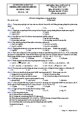 Đề kiểm tra giữa học kỳ II môn Hóa học Lớp 12 - Xã hội - Mã đề 245 - Năm học 2020-2021 - Trường THPT Nguyễn Khuyến