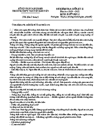 Đề kiểm tra giữa học kỳ II môn Ngữ văn Lớp 12 - Năm học 2020-2021 - Trường THPT Nguyễn Khuyến