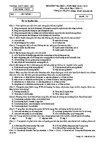 Đề kiểm tra học kỳ 2 môn Sinh học Lớp 12 - Mã đề 132 - Năm học 2018-2019 - Trường THPT Châu Phú