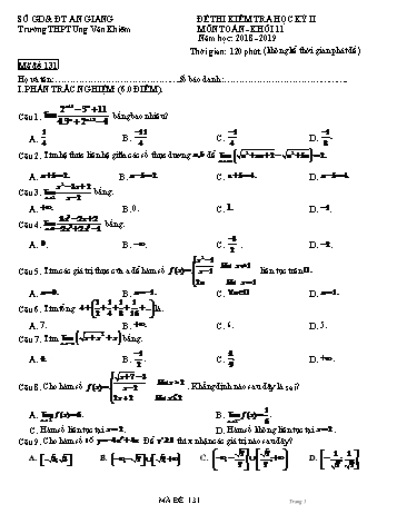 Đề kiểm tra học kỳ II môn Toán Lớp 11 - Mã đề 131 - Năm học 2018-2019 - Trường THPT Ung Văn Khiêm