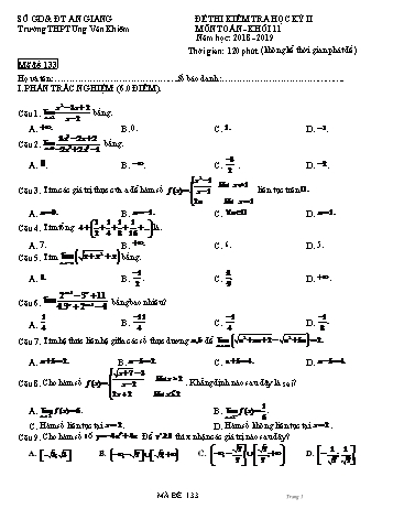 Đề kiểm tra học kỳ II môn Toán Lớp 11 - Mã đề 133 - Năm học 2018-2019 - Trường THPT Ung Văn Khiêm