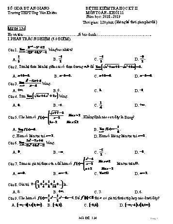 Đề kiểm tra học kỳ II môn Toán Lớp 11 - Mã đề 134 - Năm học 2018-2019 - Trường THPT Ung Văn Khiêm