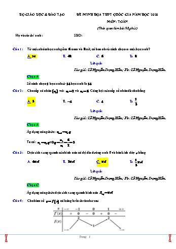 Đề minh họa THPT Quốc gia môn Toán năm 2020 (Có lời giải chi tiết)