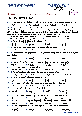 Đề thi học kỳ I môn Toán Lớp 10 - Mã đề 121 - Năm học 2017-2018 - Trường THPT Ung Văn Khiêm