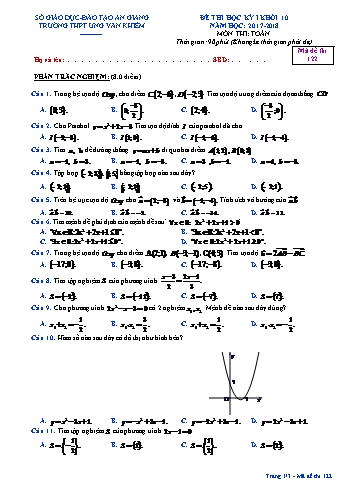 Đề thi học kỳ I môn Toán Lớp 10 - Mã đề 122 - Năm học 2017-2018 - Trường THPT Ung Văn Khiêm