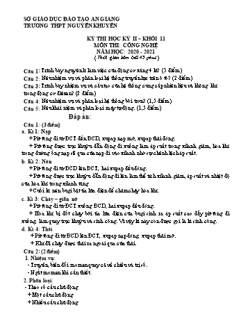 Đề thi học kỳ II môn Công nghệ Lớp 11 - Năm học 2020-2021 - Trường THPT Nguyễn Khuyến (Có đáp án)