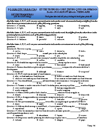 Đề thi tham khảo THPT Quốc gia môn Tiếng Anh năm 2020 (Có đáp án)