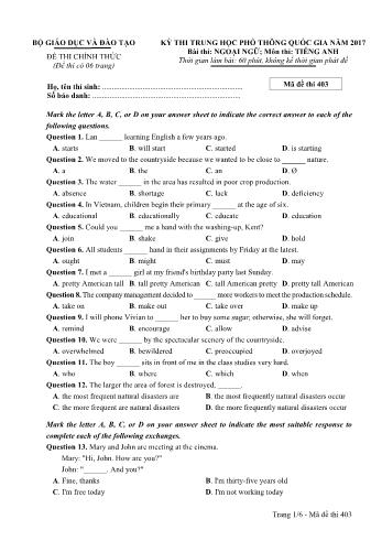 Đề thi THPT Quốc gia môn Tiếng Anh năm 2017 - Mã đề 403