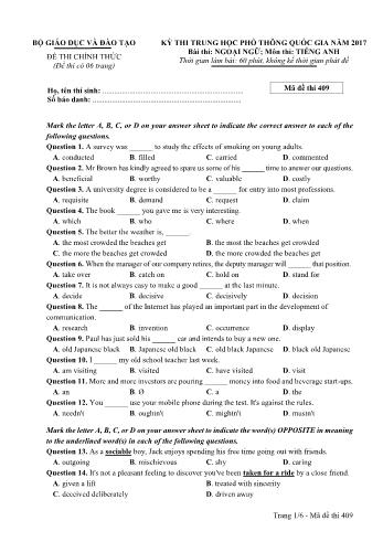 Đề thi THPT Quốc gia môn Tiếng Anh năm 2017 - Mã đề 409