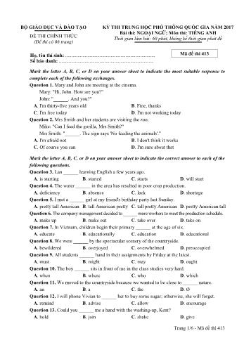 Đề thi THPT Quốc gia môn Tiếng Anh năm 2017 - Mã đề 413